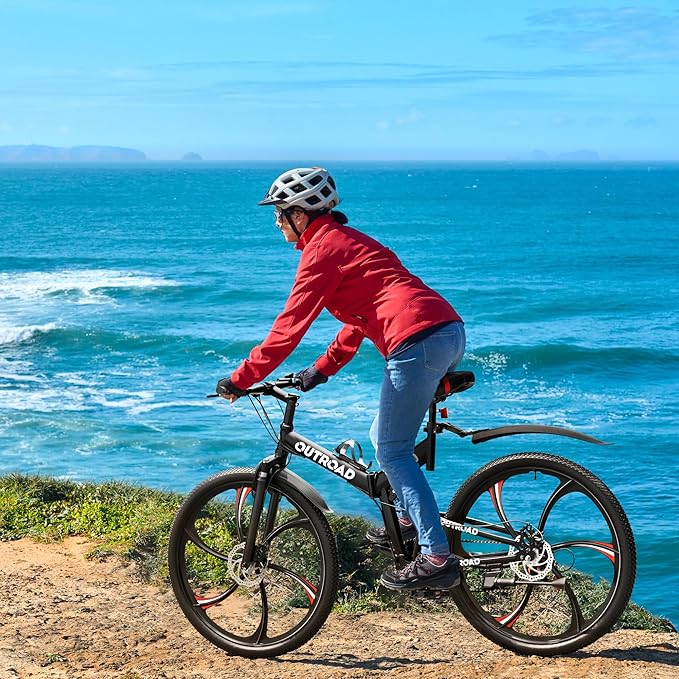 Outroad Folding Mountain Bike Foldable/Unfoldable Bike 26 Inch for Adult, 21-Speed Dual Suspension High-Carbon Steel MTB Foldable Bicycle, Dual Disc Brake Folding Bikes for Women and Men