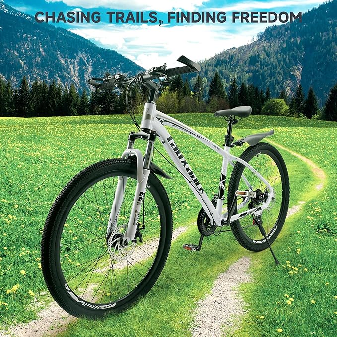 Bruce & Shark 27.5" Mountain Bike, 21-Speed Aluminum Alloy Frame, Front Suspension, Mechanical Disc Brakes, Men/Women All-Terrain Bicycle with Bike Lock & Pump