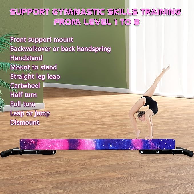 Adjustable Balance Beam Gymnastics Beam 8 FT Adjustable Height Beams for Kids, High and Low Floor Beams,Gymnastics Equipment for Kids Adults Training at Home and Gym Center
