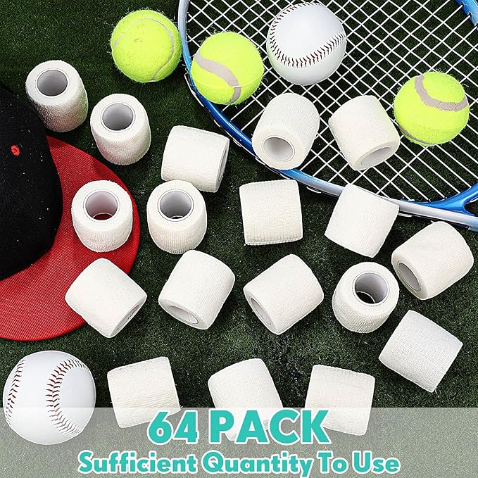 Treela 64 Pack 2" x 5 Yards Self Adhesive Cohesive Bandage Wraps, Elastic Breathable Athletic Tape, Flexible Self Adherent Bandage Rolls for Wrist, Ankle, Fingers, Sports & Pets (White)