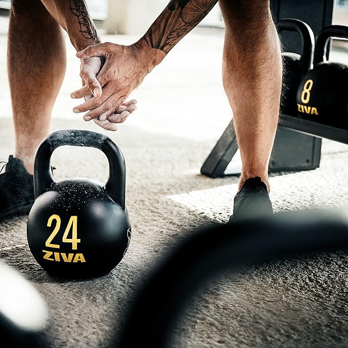 ZIVA Steve Cotter Signature Steel Competition Kettlebells - Hard-Wearing Crack-Resistant Powder Surface Coating, 34mm Steel Handle with Non-Slip Super Textured Powder Coating Grip - Avail 6kg - 32kg