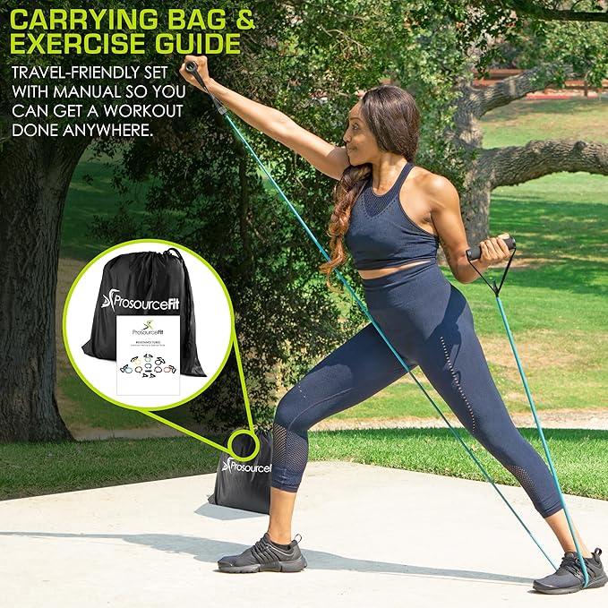 ProsourceFit Single Stackable Resistance Bands with Door Anchor and Exercise Guide, 8-12 LB, Heavy Duty Fitness Tube for Full-Body Exercises and Home Workouts