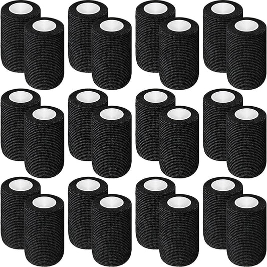 Treela 48 Pack Self Adhesive Wrap Bandage Bulk, 3 Inch x 5 Yard Self Adherent Cohesive Bandage Elastic Athletic Tape Breathable Wound Tape for Stretch Athletic Sports Wrist Ankle(Black)