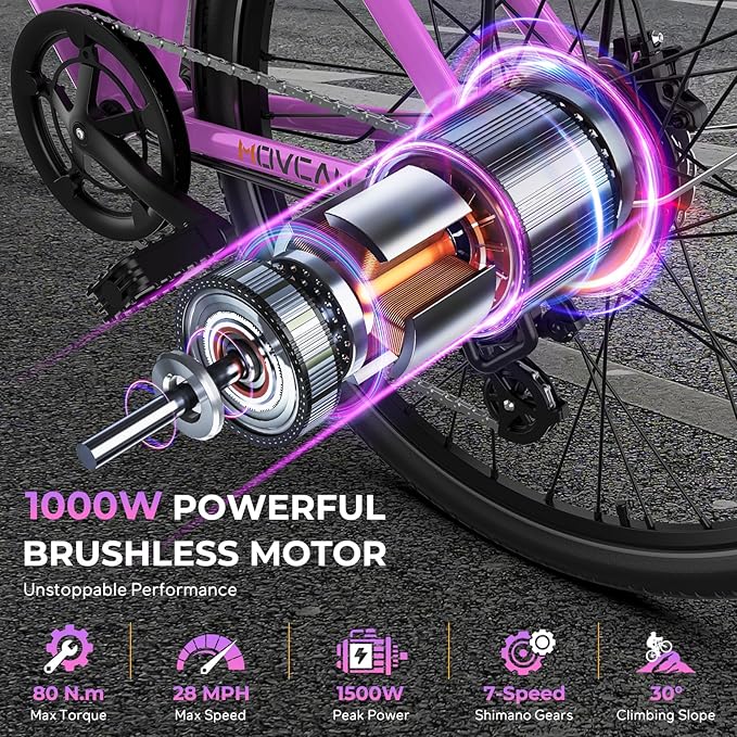V80 Electric Bike, 1000W Motor 28MPH Ebike, 48V 13Ah Removeable Battery, 26'' City Cruiser Adult Electric Bicycles up to 70 Miles
