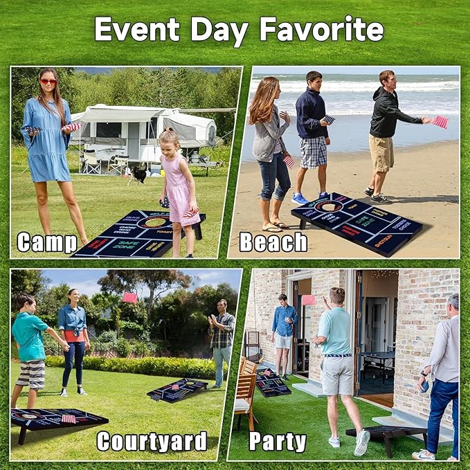 Cornhole Board Set 4x2 Regulation Size Billiards Table Style Cornhole Set with Carrying Bags & 8 Bean Bags Corn Hole Boards Bean Toss Games