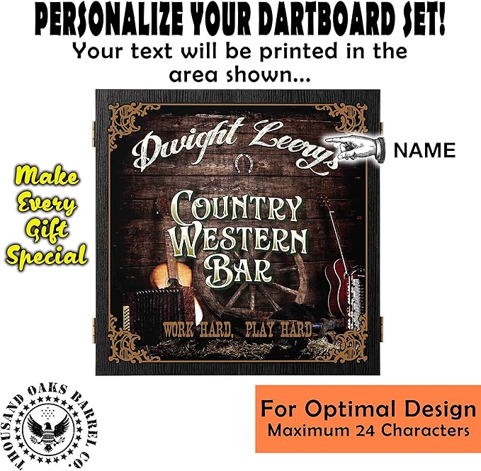THOUSAND OAKS BARREL CO. | Personalized Dartboard & Cabinet Set with 6 Steel Tip Darts