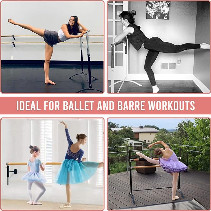 Ballet Barre Portable for Home or Studio, Height Adjustable Bar for Stretch, Pilates, Dance or Active Workouts, Single or Double Bar, Kids and Adults