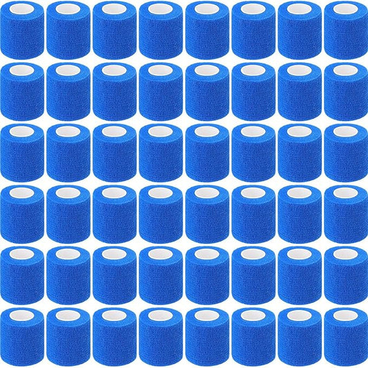 Treela 48 Pack Self Adhesive Wrap Bandage Bulk, 2 Inches x 5 Yards Self Adherent Cohesive Bandage Elastic Athletic Tape Breathable Wound Tape for Stretch Athletic Sports Wrist Ankle(Blue)