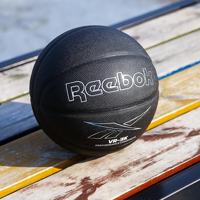Reebok Official Size Basketball, Composite Leather, Anti-Slip Grip, Consistent Shape Retention, Includes Pump & Needle, VR-3K Black Series