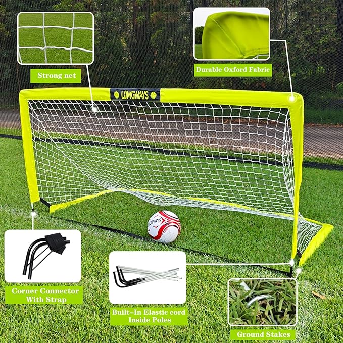 Soccer Goal – Foldable Frame Net for Kids + Youth – Indoor + Outdoor Soccer Goal with Carry Bag – Easy Setup – Multiple Sizes for Practice & Games