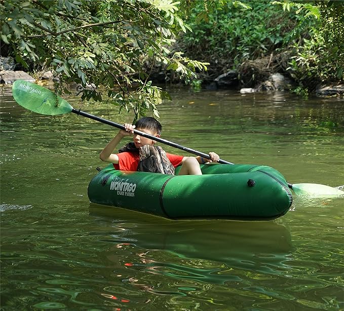 TPU Packraft Inflatable Lightweight Kayak - 1 Person Packraft, Ideal for Adults&Kids with Soft Seat, Litewater Dinghy for Flat Water Rafting, Fishing & Adventure, Rapid Inflate