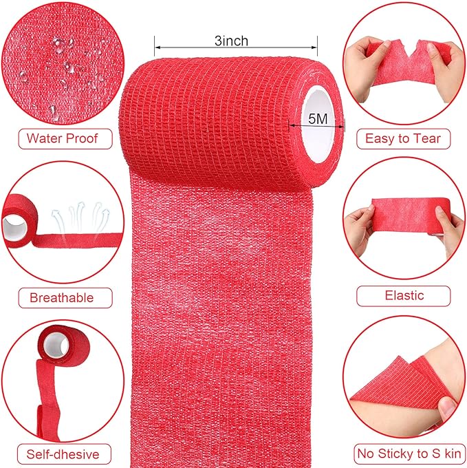Treela 48 Pack Self Adhesive Wrap Bandage Bulk, 3 Inch X 5 Yard Self Adherent Cohesive Bandage Elastic Athletic Tape Breathable Wound Tape for Stretch Athletic Sports Wrist Ankle(Multicolored)