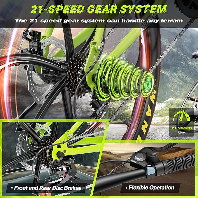 Betterland 26 Inch Folding Mountain Bike, 21 Speeds Full Suspension Foldable Bikes, Dual Disc Brake, High Carbon Steel Frame and Non-Slip Quick Release tire Bicycle for Adult