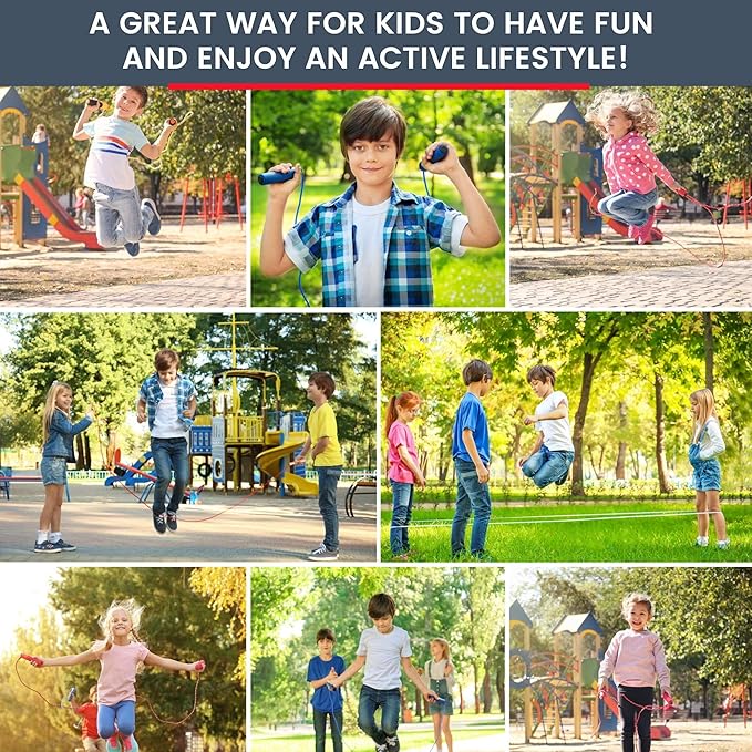 16 FT Long Jump Rope for Kids, Multiplayer, Adjustable | Classic Look Wooden Handle | Durable Kids Jumping Rope, Skipping Rope, Outdoor Fun, Party Game, Birthday Gift