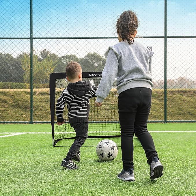 SONGMICS Kids Soccer Goals for Backyard, 4x3 ft Portable Soccer Nets Training Equipment, Toddler Soccer Goal with Carrying Bag, for Field