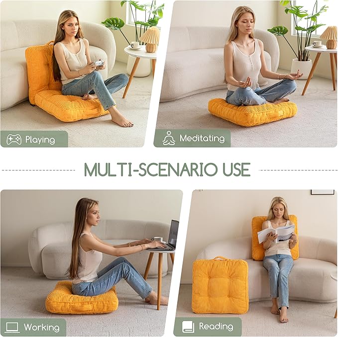 Washable Floor Pillow Cushion for Adults, Meditation Cushion Pillow, Large Square Floor Sitting, Removable Tufted Corduroy Cover, for Tatami Living Room or Yoga, 22x22 Inch, 2Pack, Machine Washable