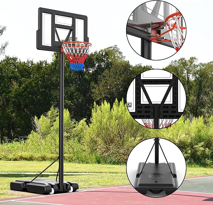 Basketball Hoop Indoor Outdoor 4.3ft to 10ft Three Adjustable Height for All Ages Portable Basketball Goal for Youth Adult 44" Large Backboard Perfect for Backyard Driveway Use