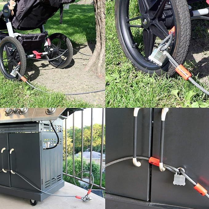 BV Heavy-Duty 15FT Security Cable with Loops - 10mm (3/8 Inch) Cut-Resistant Braided Steel Cable - Versatile & Weatherproof - Security Chain for Padlock, Chain Lock, Wire Lock