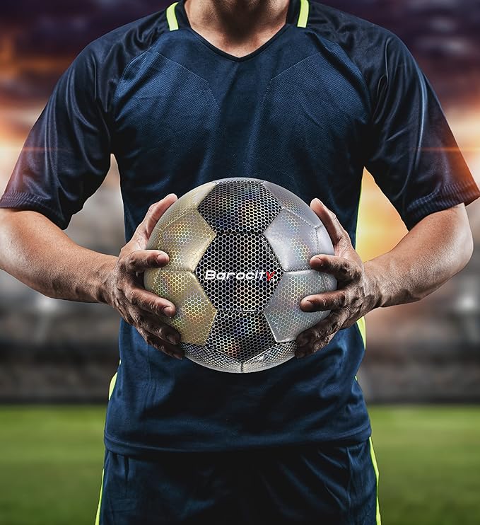 Soccer Ball - Premium Boy and Girl Official Match Ball with Cool Reflective Iridescent Rainbow Hex Pattern, Durable, Indoor, Outdoor, Training, Practice, Playtime and Games