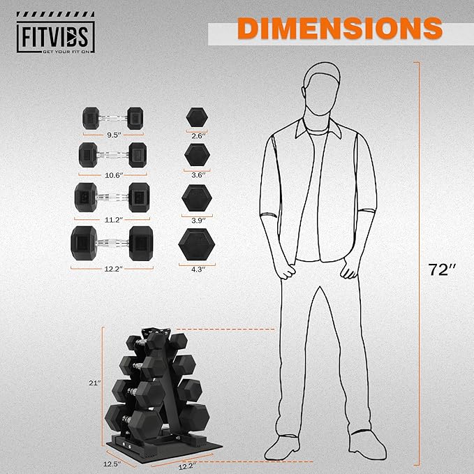 Rubber Coated Hex Dumbbell Weight Sets and Storage Rack, 100LBS Set or 150LBS Set, 5-20 lbs Pairs or 5-25 lbs Pairs