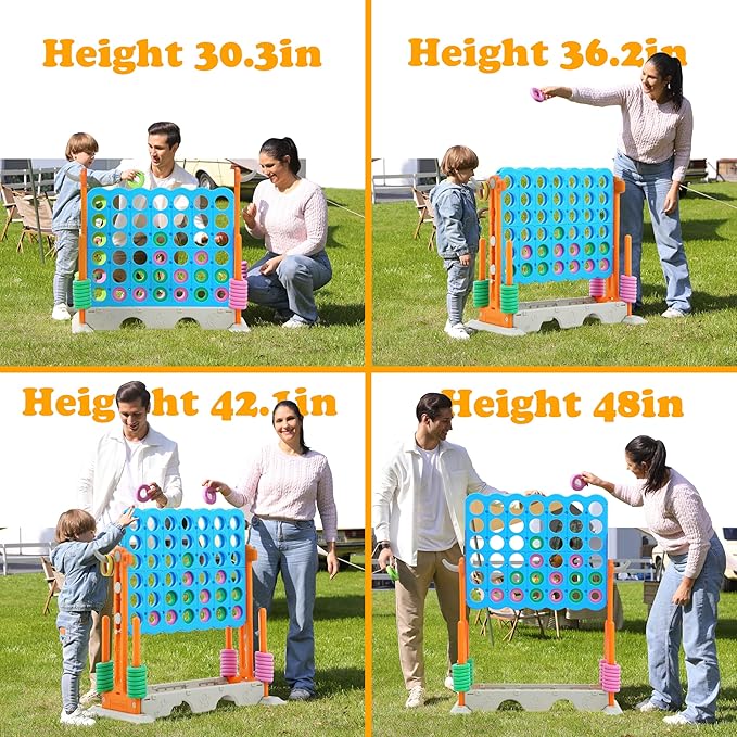 SDADI Height Adjustable 3-in-1 Giant 4 in a Row Connect Game, Jumbo 4-to-Score Game with Golf Game and Ring Toss Set, Indoor Outdoor Yard Game Party Game for Kids Adults and Family, Orange
