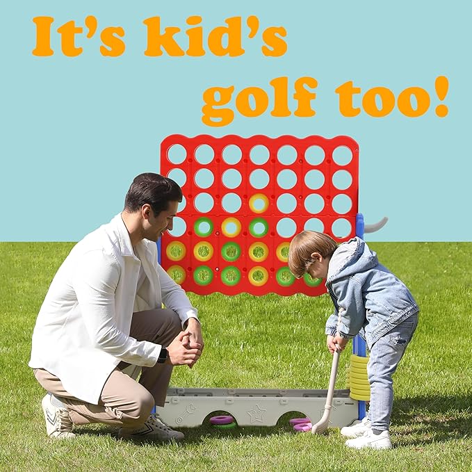 SDADI Height Adjustable 3-in-1 Giant 4 in a Row Connect Game, Jumbo 4-to-Score Game with Golf Game and Ring Toss Set, Indoor Outdoor Yard Game Party Game for Kids Adults and Family, Blue