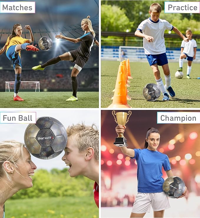 Soccer Ball - Premium Boy and Girl Official Match Ball with Cool Reflective Iridescent Rainbow Hex Pattern, Durable, Indoor, Outdoor, Training, Practice, Playtime and Games