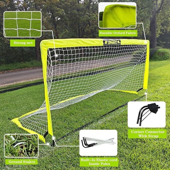 Soccer Goal – Foldable Frame Net for Kids + Youth – Indoor + Outdoor Soccer Goal with Carry Bag – Easy Setup – Multiple Sizes for Practice & Games