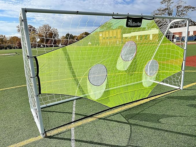 Vallerta® Match 12x6 Ft Steel Soccer Goal + Skill-Shot Professional Soccer Shooting Practice Target Net & Rebounder.