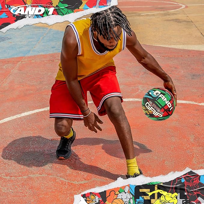 AND1 Supreme Grip Rubber Basketball: Official Regulation Size 7 (29.5 inches) - Deep Channel Construction Streetball, Made for Indoor Outdoor Basketball Games
