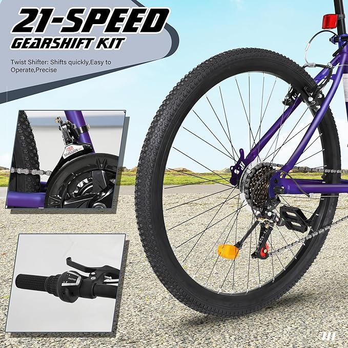 Outroad 26 Inch Mountain Bike, 7/21-Speed/High-Carbon Steel/Aviation Grade Frame, Dual Disc/V Brake, Adjustable Ergonomic Seat Bicycle for Men Women Adult, Quick Assembly in 20 Minutes