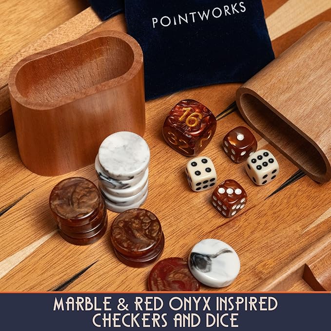 17 Inch Backgammon Sets for Adults. Beautiful Wood Inlaid Backgammon Board Game Set with Unique Checkers & Dice. Large Back Gammon Game Sets Travel Size for 2 Players Nardi or Tavla