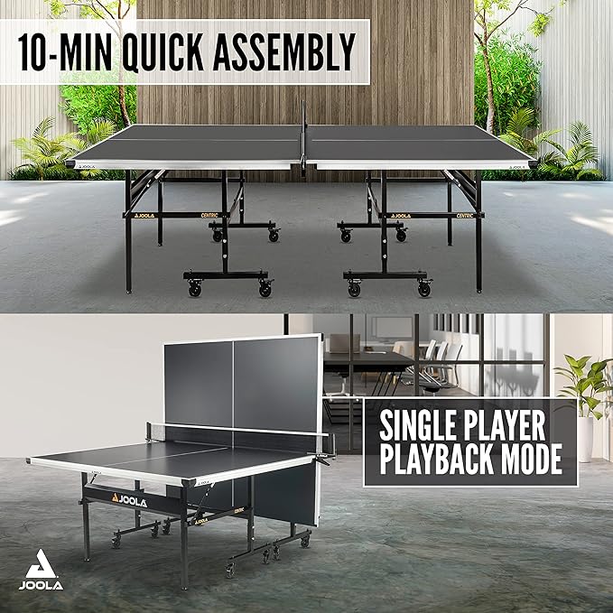 JOOLA Inside Professional MDF Indoor Ping Pong Table with Quick Clamp Table Tennis Net and Post Set - 10 Minute Easy Assembly - Tournament Quality - Foldable with Single Player Playback Mode