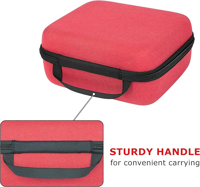 Ginsco Universal Hard Shell Case for Blood Pressure Monitor, Compatible with Omron Platinum/Gold, Portable Carrying Travel Case with Handle, Mesh Pocket for Cuff/Batteries/Charger (Red, L)