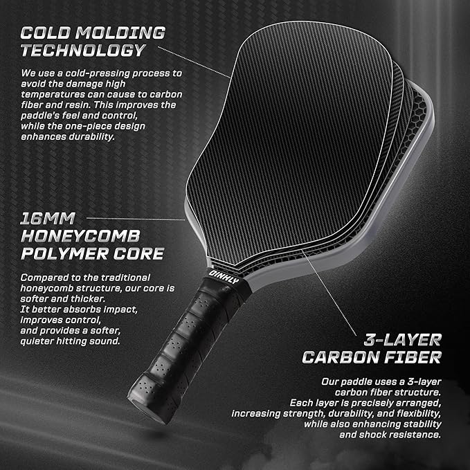 Raw Carbon Pickleball Paddles Set of 2/4, T700 Carbon Fiber Rackets with 16MM Honeycomb Polymer Core, 4 Balls and 1 Portable Carry Bag, USAPA Approved Pickleball Set for Men, Women