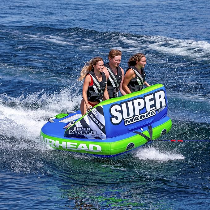 Airhead Mable Inflatable Towable Tube, 1-4 Rider Models, Dual Tow Points, Full Nylon Cover, EVA Foam Pads, Patented Speed Valve, Boat Tubes and Towables