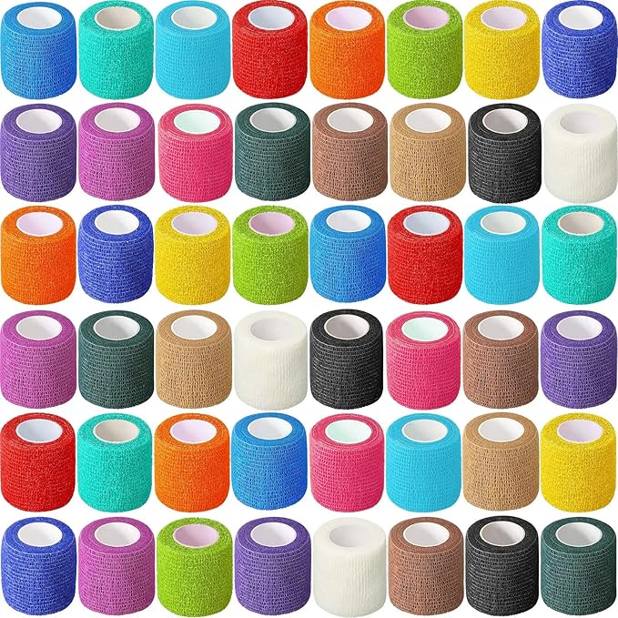 Treela 64 Pack 2" x 5 Yards Self Adhesive Cohesive Bandage Wraps, Elastic Breathable Athletic Tape, Flexible Self Adherent Bandage Rolls for Wrist, Ankle, Fingers, Sports & Pets (Multi Color)