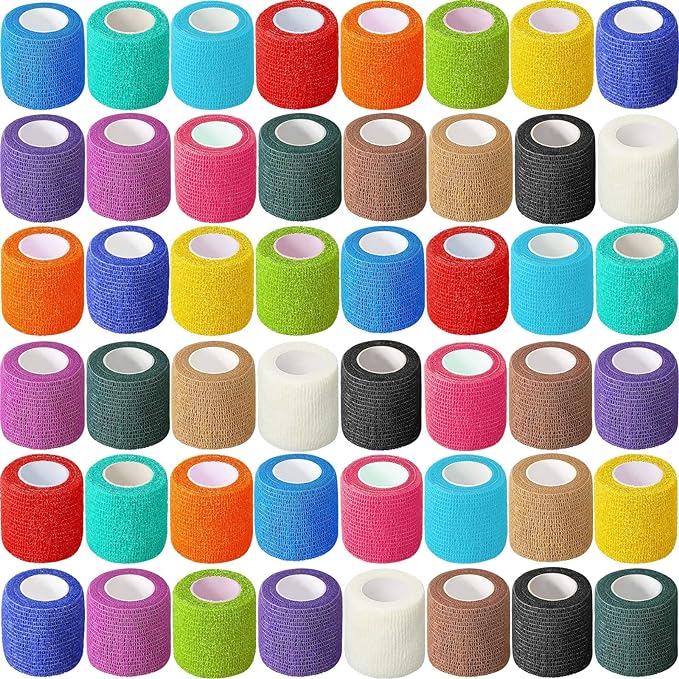 Treela 48 Pack Self Adhesive Wrap Bandage Bulk, 2 Inches x 5 Yards Self Adherent Cohesive Bandage Elastic Athletic Tape Breathable Wound Tape for Athletic Sports Wrist Ankle Finger Pets(Multicolored)