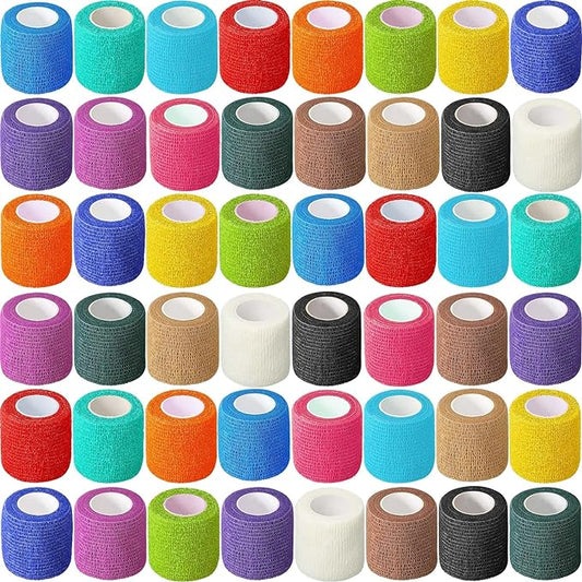 Treela 48 Pack Self Adhesive Wrap Bandage Bulk, 2 Inches x 5 Yards Self Adherent Cohesive Bandage Elastic Athletic Tape Breathable Wound Tape for Athletic Sports Wrist Ankle Finger Pets(Multicolored)