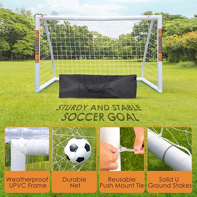 SHANTRA Soccer Goal, 12x6/10x6.5/8x5/6x4FT Soccer Goals for Backyard, Full Size Soccer Nets for Kids & Adults, Portable Soccer Goal with 2 Soccer Nets & 1 Carry Bag, Porterias De Futbol Soccer