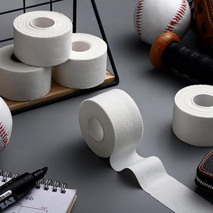 Hoolerry 12 Rolls 130 Yard Athletic Sports Tape Pre Wrap Very Strong Easy Tear No Sticky Residue Tape for Fingers Ankles Wrist Injury Wrap, Football Baseball Hockey Soccer(1.5 in,White)