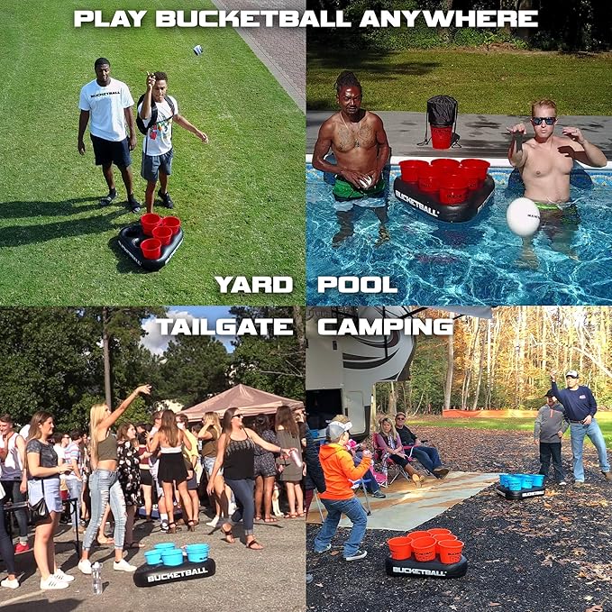 BucketBall | Team Color Edition | Party Pack (Maroon/Pink): Original Yard Pong Game: Best Camping, Beach, Lawn, Outdoor, Family, Adult, Tailgate, Jumbo, Giant Game