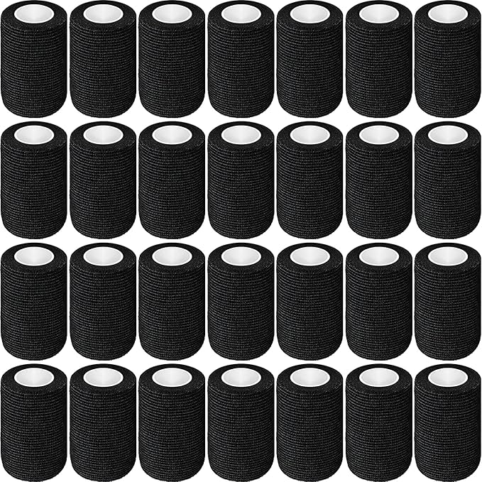 Treela 64 Pack 4" x 5 Yards Self Adhesive Cohesive Bandage Wraps, Elastic Breathable Athletic Tape, Flexible Self Adherent Bandage Rolls for Wrist, Ankle, Fingers, Sports & Pets (Black)