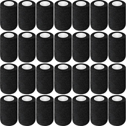 Treela 64 Pack 4" x 5 Yards Self Adhesive Cohesive Bandage Wraps, Elastic Breathable Athletic Tape, Flexible Self Adherent Bandage Rolls for Wrist, Ankle, Fingers, Sports & Pets (Black)