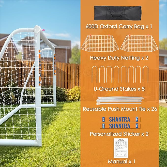 SHANTRA Soccer Goal, 12x6/10x6.5/8x5/6x4FT Soccer Goals for Backyard, Full Size Soccer Nets for Kids & Adults, Portable Soccer Goal with 2 Soccer Nets & 1 Carry Bag, Porterias De Futbol Soccer