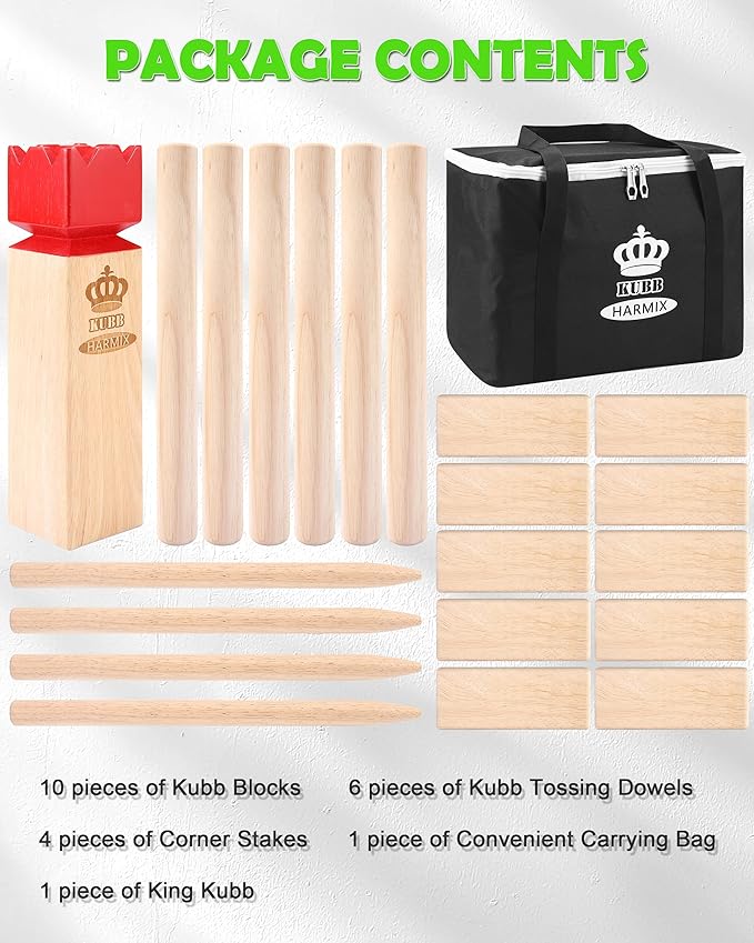 Kubb Yard Game Set Viking Chess Garden Rubber Wood Outdoor Tossing Game with Canvas Carry Bag Viking Chess Set for Kids Adults
