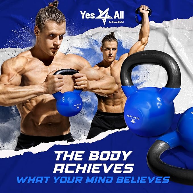 Yes4All Kettlebell Set Vinyl Coated Weights Combo for Full Body Workout Equipment Push up, Grip Strength Training, Dumbbell Weights Exercises