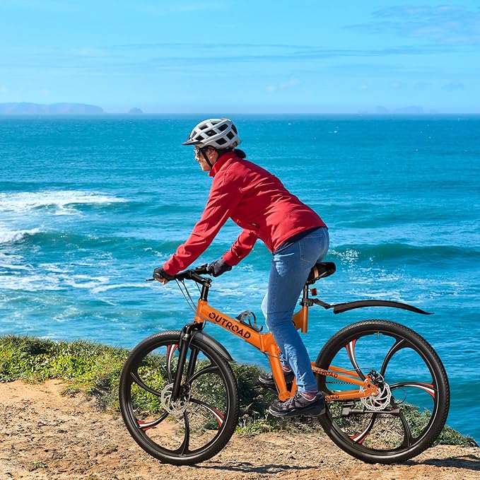 Outroad Folding Mountain Bike Foldable/Unfoldable Bike 26 Inch for Adult, 21-Speed Dual Suspension High-Carbon Steel MTB Foldable Bicycle, Dual Disc Brake Folding Bikes for Women and Men