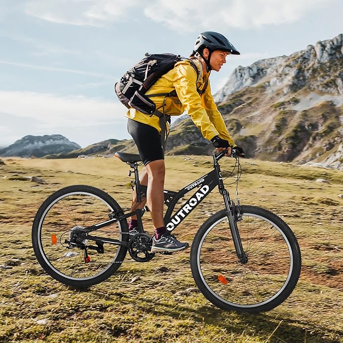 Outroad 26 Inch Mountain Bike, 7-Speed/High-Carbon Steel/Aviation Grade Frame with V Brake, Adjustable Ergonomic Seat Bicycle for Men Women Adult, MTB with Shock Absorption System