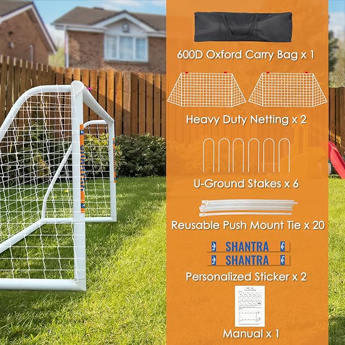 SHANTRA Soccer Goal, 12x6/10x6.5/8x5/6x4FT Soccer Goals for Backyard, Full Size Soccer Nets for Kids & Adults, Portable Soccer Goal with 2 Soccer Nets & 1 Carry Bag, Porterias De Futbol Soccer